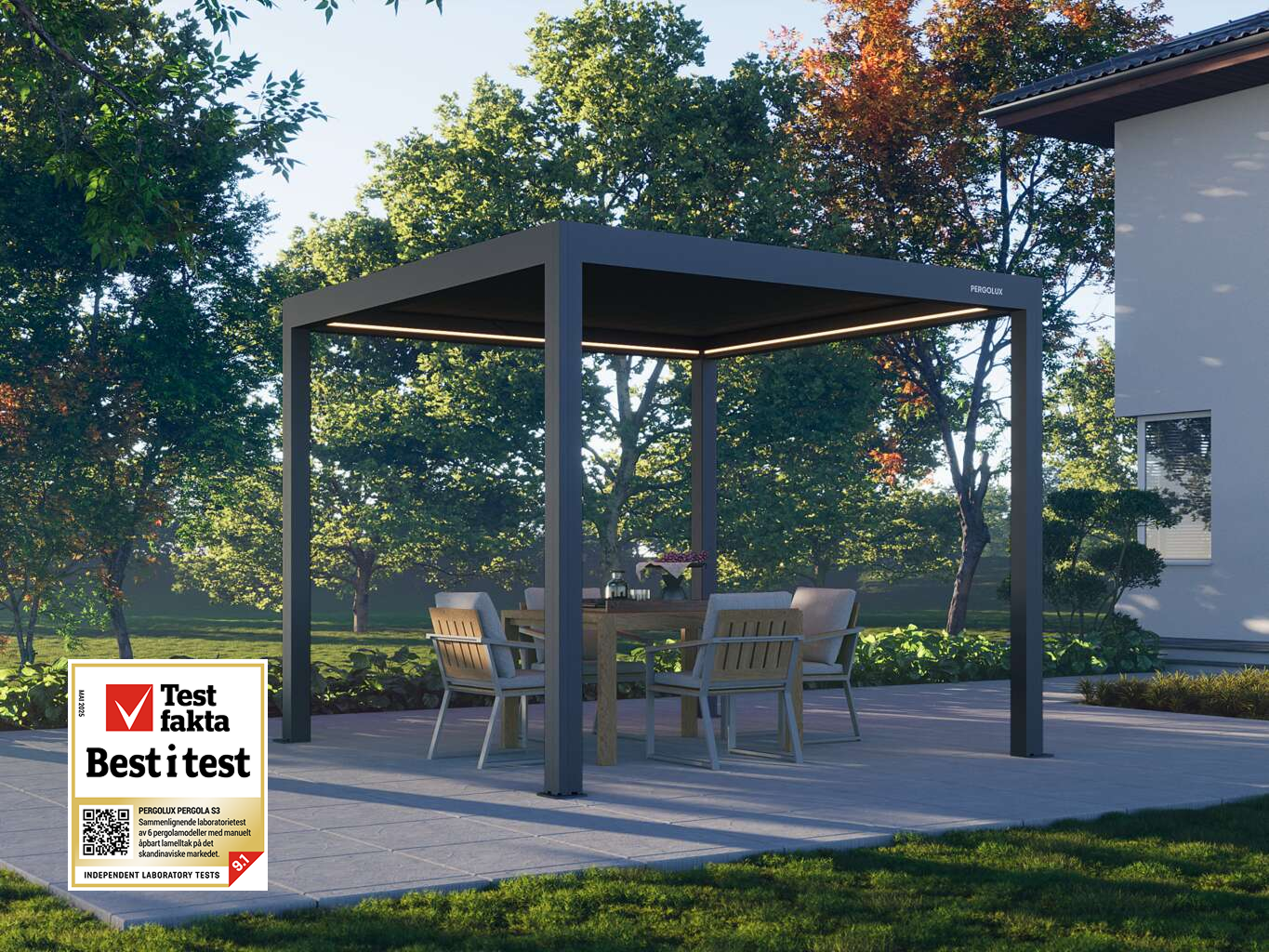 Pergola 4 Pro – Motorisert pergola med LED-belysning | PERGOLUX
